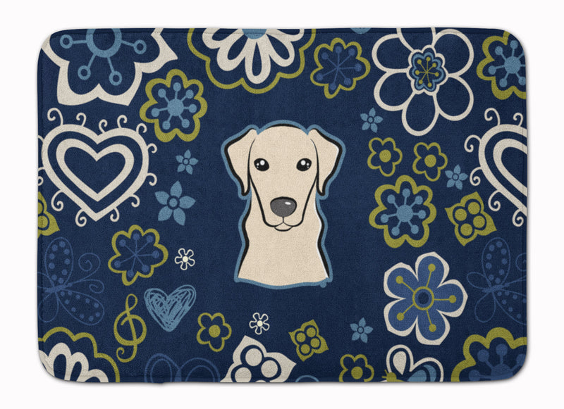 Blue Flowers Yellow Labrador Machine Washable Memory Foam Mat BB5073RUG