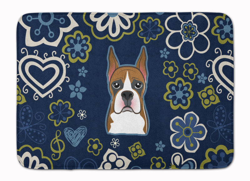 Blue Flowers Boxer Machine Washable Memory Foam Mat BB5074RUG