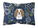 Blue Flowers Cavalier Spaniel Canvas Fabric Decorative Pillow BB5075PW1216