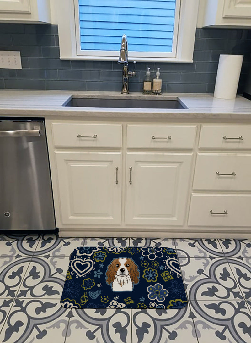 Blue Flowers Cavalier Spaniel Machine Washable Memory Foam Mat BB5075RUG