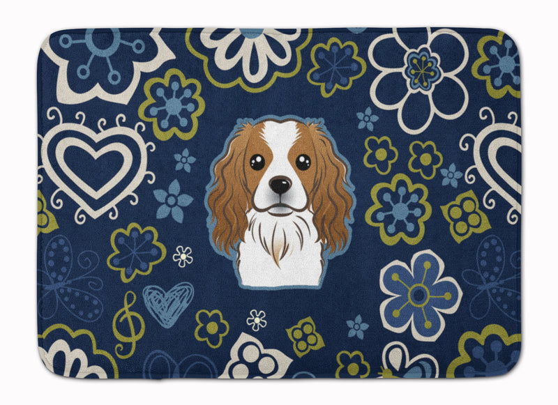 Blue Flowers Cavalier Spaniel Machine Washable Memory Foam Mat BB5075RUG