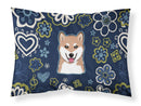 Blue Flowers Shiba Inu Fabric Standard Pillowcase – Artistic Decorative Front, White Back BB5076PILLOWCASE