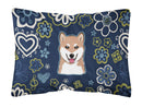Blue Flowers Shiba Inu Canvas Fabric Decorative Pillow BB5076PW1216