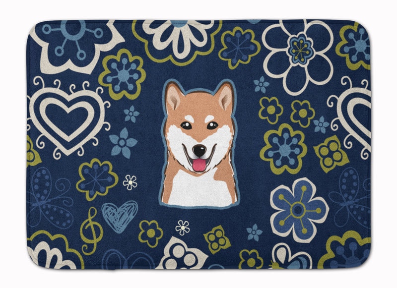 Blue Flowers Shiba Inu Machine Washable Memory Foam Mat BB5076RUG