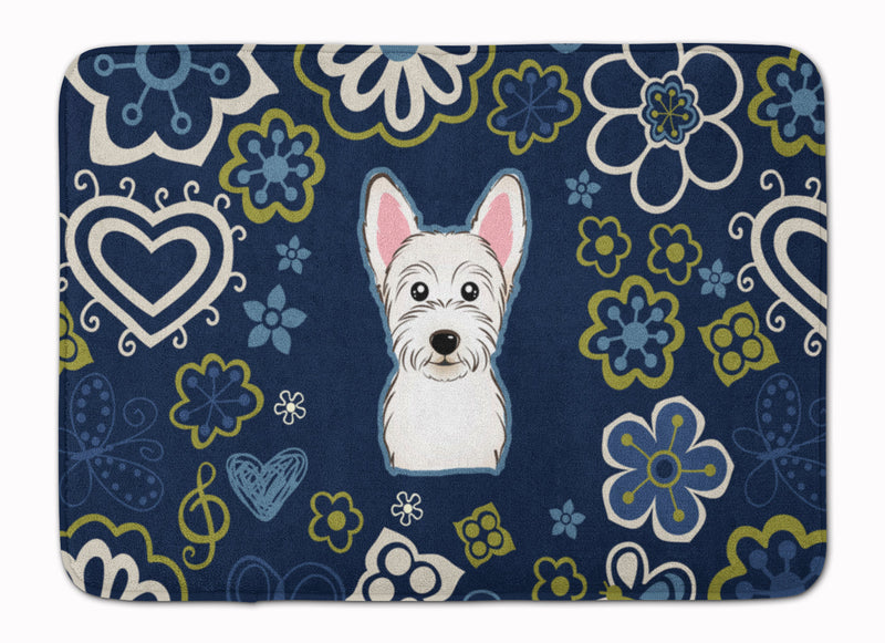 Blue Flowers Westie Machine Washable Memory Foam Mat BB5077RUG