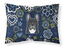 Blue Flowers French Bulldog Fabric Standard Pillowcase – Artistic Decorative Front, White Back BB5078PILLOWCASE
