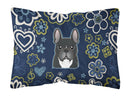 Blue Flowers French Bulldog Canvas Fabric Decorative Pillow BB5078PW1216
