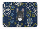 Blue Flowers French Bulldog Machine Washable Memory Foam Mat BB5078RUG