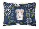 Blue Flowers Borzoi Canvas Fabric Decorative Pillow BB5079PW1216
