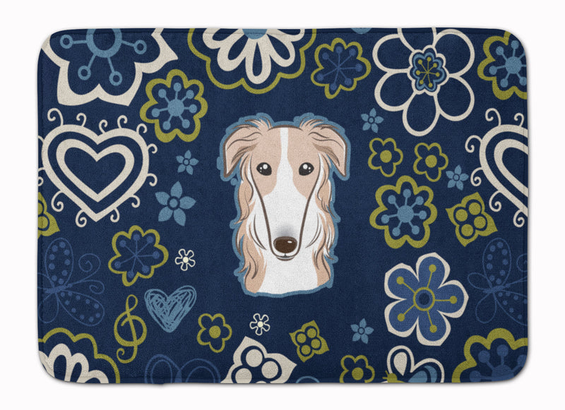 Blue Flowers Borzoi Machine Washable Memory Foam Mat BB5079RUG