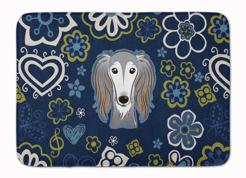 Blue Flowers Saluki Machine Washable Memory Foam Mat BB5080RUG