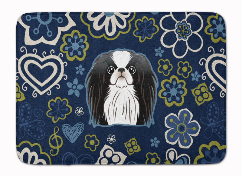 Blue Flowers Japanese Chin Machine Washable Memory Foam Mat BB5081RUG