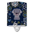Blue Flowers Weimaraner Ceramic Night Light Compact, UL-Certified, Ideal for Bedroom, Bathroom, Nursery, Hallway, Kitchen, 6x4x3, Multicolor