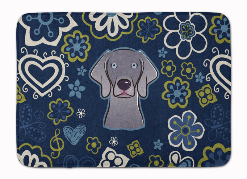 Blue Flowers Weimaraner Machine Washable Memory Foam Mat BB5082RUG