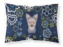 Blue Flowers Yorkie Puppy Fabric Standard Pillowcase – Artistic Decorative Front, White Back BB5083PILLOWCASE
