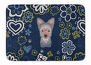 Blue Flowers Yorkie Puppy Machine Washable Memory Foam Mat BB5083RUG