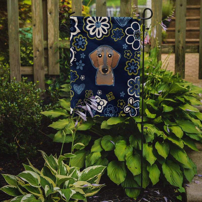 Blue Flowers Wirehaired Dachshund Flag Garden Size BB5084GF