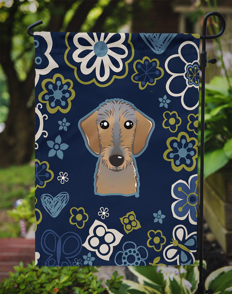 Blue Flowers Wirehaired Dachshund Flag Garden Size BB5084GF