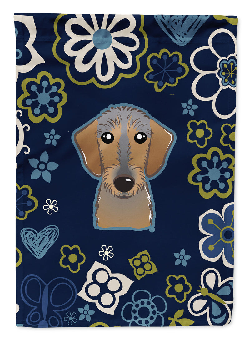 Blue Flowers Wirehaired Dachshund Flag Garden Size BB5084GF