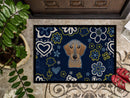 Blue Flowers Wirehaired Dachshund Doormat - 18x27 Decorative Floor Mat – Indoor/Outdoor Rug with Artistic Flair BB5084MAT