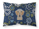 Blue Flowers Wirehaired Dachshund Fabric Standard Pillowcase – Artistic Decorative Front, White Back BB5084PILLOWCASE