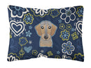 Blue Flowers Wirehaired Dachshund Canvas Fabric Decorative Pillow BB5084PW1216