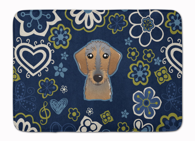 Blue Flowers Wirehaired Dachshund Machine Washable Memory Foam Mat BB5084RUG