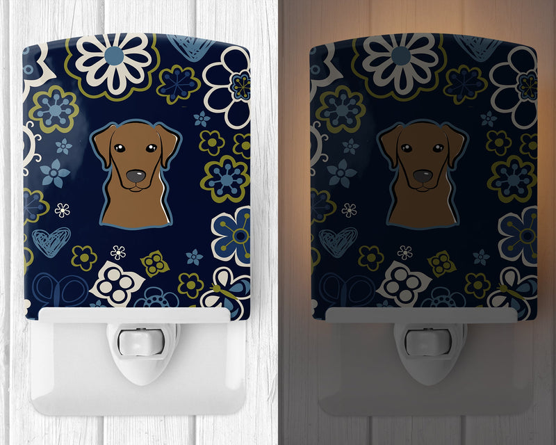 Blue Flowers Chocolate Labrador Ceramic Night Light BB5085CNL