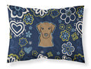Blue Flowers Chocolate Labrador Fabric Standard Pillowcase – Artistic Decorative Front, White Back BB5085PILLOWCASE