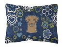 Blue Flowers Chocolate Labrador Canvas Fabric Decorative Pillow BB5085PW1216