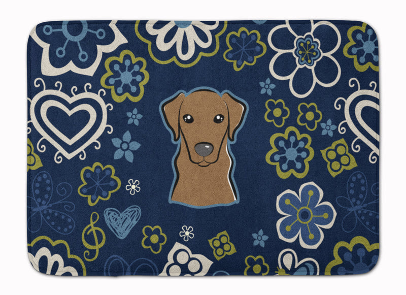 Blue Flowers Chocolate Labrador Machine Washable Memory Foam Mat BB5085RUG