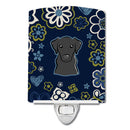 Blue Flowers Black Labrador Ceramic Night Light BB5086CNL