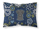 Blue Flowers Black Labrador Fabric Standard Pillowcase – Artistic Decorative Front, White Back BB5086PILLOWCASE