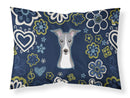 Blue Flowers Italian Greyhound Fabric Standard Pillowcase – Artistic Decorative Front, White Back BB5087PILLOWCASE
