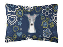 Blue Flowers Italian Greyhound Canvas Fabric Decorative Pillow BB5087PW1216