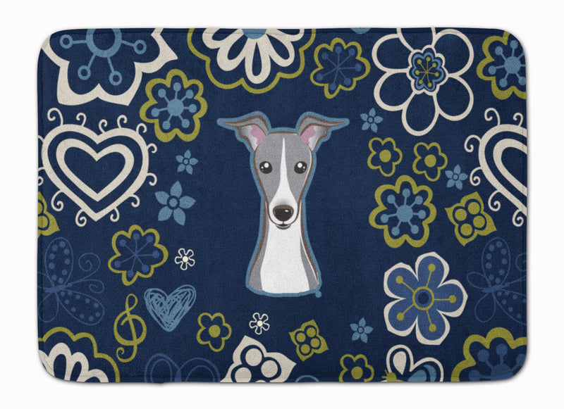 Blue Flowers Italian Greyhound Machine Washable Memory Foam Mat BB5087RUG