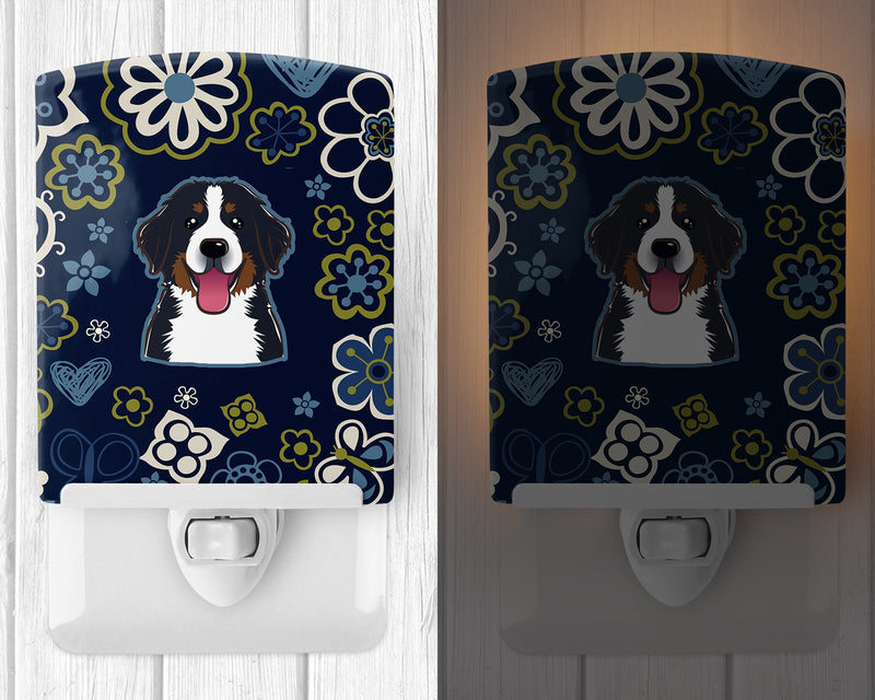 Blue Flowers Bernese Mountain Dog Ceramic Night Light BB5088CNL