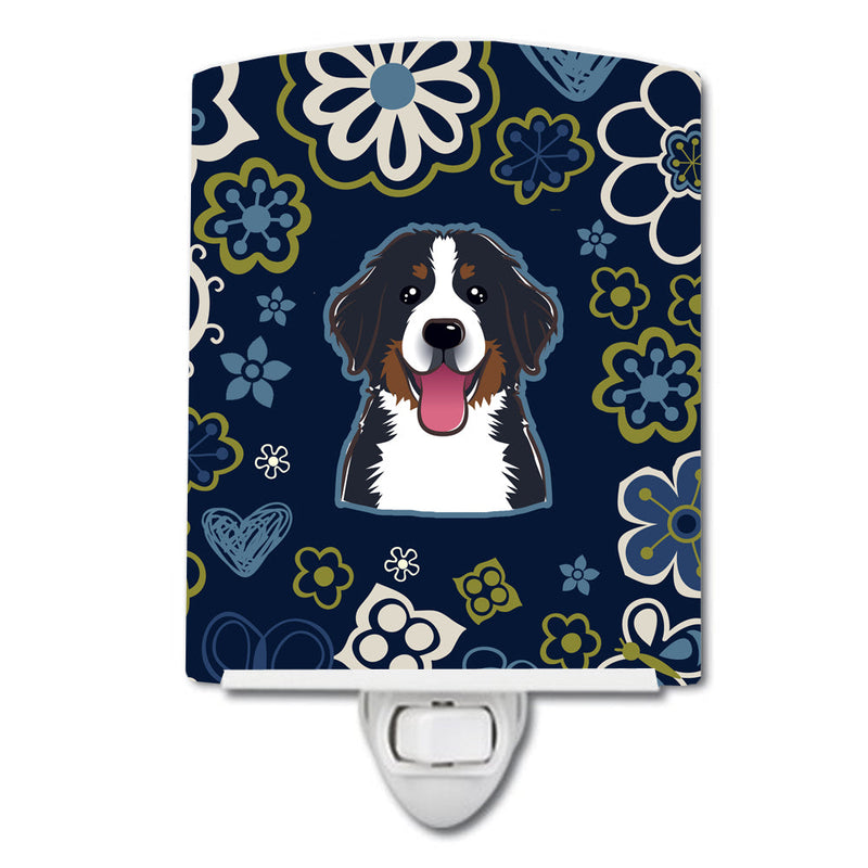 Blue Flowers Bernese Mountain Dog Ceramic Night Light BB5088CNL