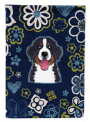 Blue Flowers Bernese Mountain Dog Garden Flag - Outdoor Decorative Yard Flag