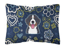 Blue Flowers Bernese Mountain Dog Canvas Fabric Decorative Pillow BB5088PW1216
