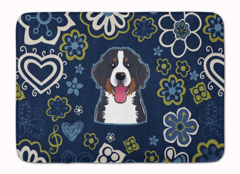 Blue Flowers Bernese Mountain Dog Machine Washable Memory Foam Mat BB5088RUG