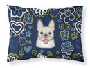 Blue Flowers French Bulldog Fabric Standard Pillowcase – Artistic Decorative Front, White Back BB5089PILLOWCASE