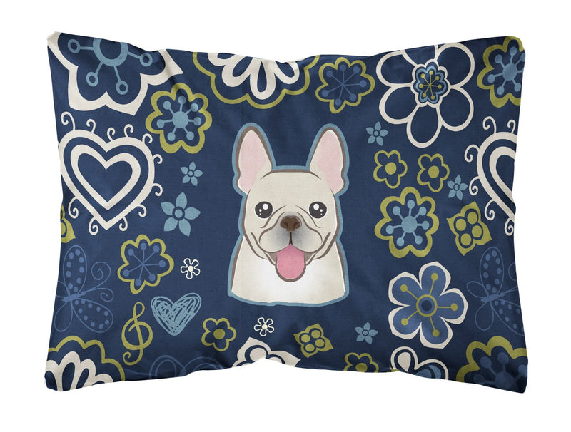 Blue Flowers French Bulldog Canvas Fabric Decorative Pillow BB5089PW1216