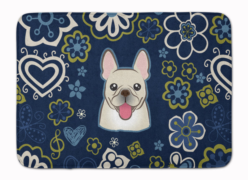 Blue Flowers French Bulldog Machine Washable Memory Foam Mat BB5089RUG