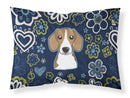 Blue Flowers Beagle Fabric Standard Pillowcase – Artistic Decorative Front, White Back BB5090PILLOWCASE