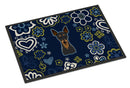 Blue Flowers Min Pin Doormat - 24x36 Decorative Floor Mat – Indoor/Outdoor Rug with Artistic Flair BB5091JMAT