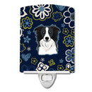 Blue Flowers Border Collie Ceramic Night Light BB5092CNL