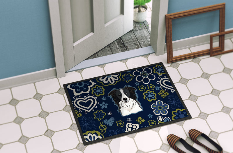 Blue Flowers Border Collie Indoor or Outdoor Mat 24x36 BB5092JMAT