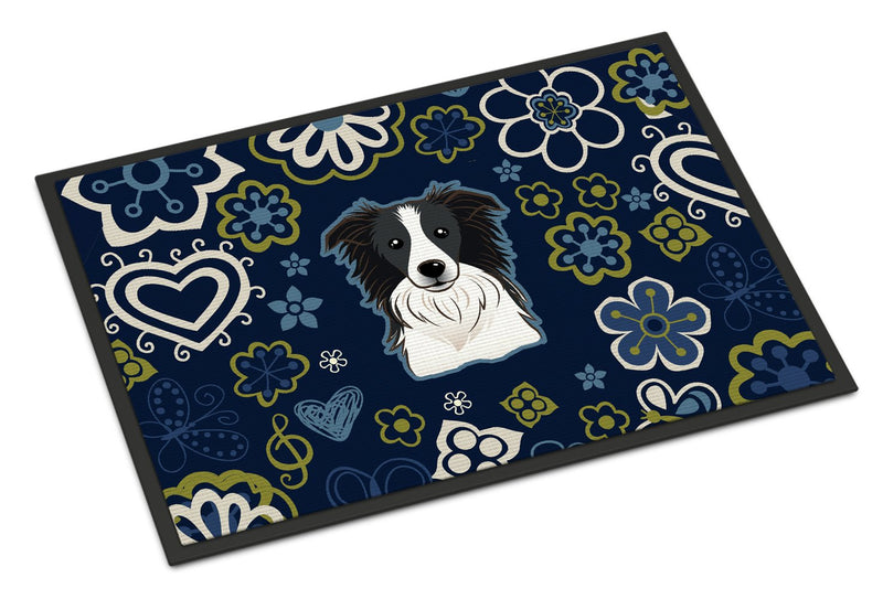 Blue Flowers Border Collie Indoor or Outdoor Mat 24x36 BB5092JMAT