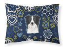 Blue Flowers Border Collie Fabric Standard Pillowcase – Artistic Decorative Front, White Back BB5092PILLOWCASE
